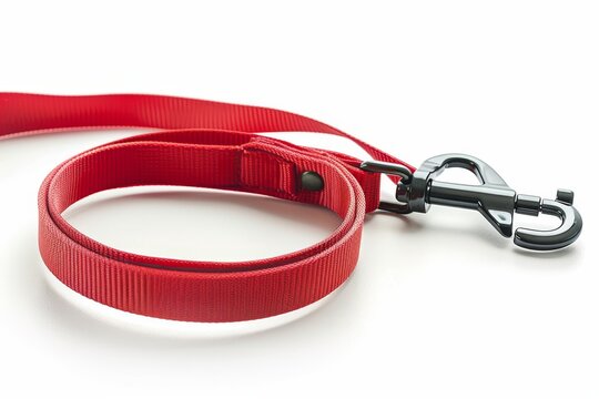 Red dog leash on white background walking dog