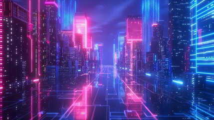 Cyberpunk Cityscape with Blue and Pink Neon lights.