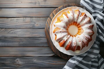 Summer bundt cake with sugar glaze space for text