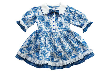 Kids Blouse and Skirt Blue and White Isolated on a Transparent Background