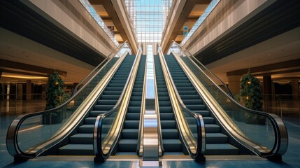 Escalator in modern shopping mall, AI generated