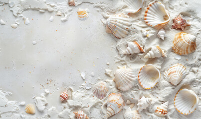 Tranquil Seaside Scene: White Sand Beach, Empty Space, Shells Scattered