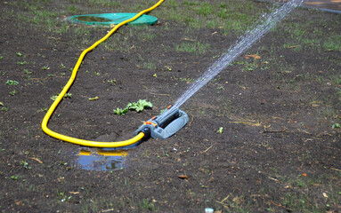 automatic water sprinkler for watering the lawn or garden. watering the ground with grass seeds....
