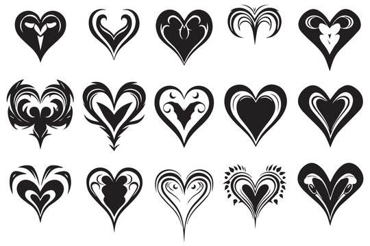 Hearts silhouette icon vector bundle collection