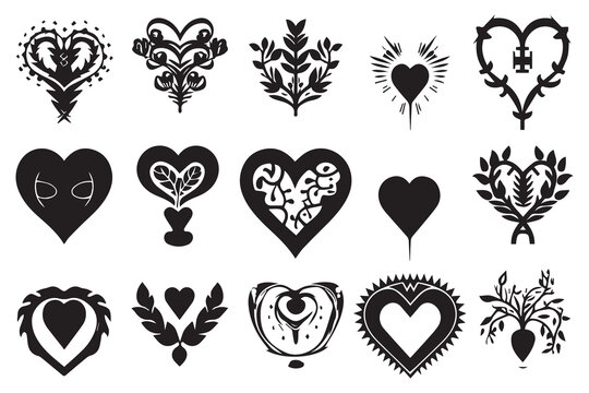 Hearts silhouette icon vector bundle collection
