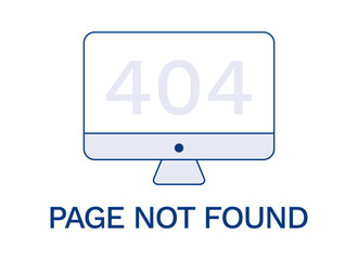 Monitor 404 - page not found. Broken Website on Computer. Display technology. On the Text screen. PC with browser error. Colored blue outline image. Vector illustration