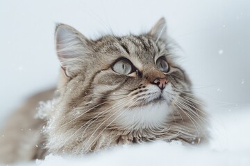 Whiskered Cat in Winter Wonderland - obrazy, fototapety, plakaty