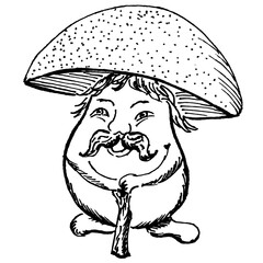 Mushroom. A character on a transparent background. A hand-drawn pencil drawing. Sketch. Clipart