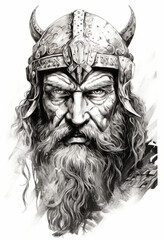 Mythical Viking Leader: Monochrome Helmeted Hero