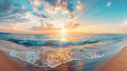 Marvellous Sunrise Beach. Tranquil Holiday Destination. Sea and Sky concept - obrazy, fototapety, plakaty