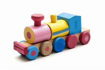 Wooden train toy painted and isolated on white