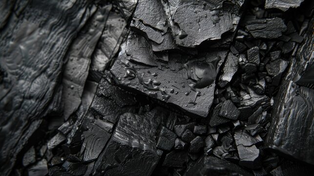 Close up detailed black wet charcoal texture abstract background. AI generated image