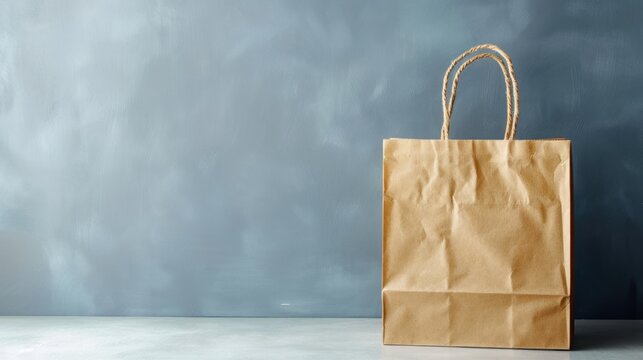 A blank brown paper bag isolated on grey background. Generated AI image