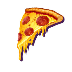 Slice of pizza. Pepperoni pizza on white background, isolated. Pizza with sausage and cheese.