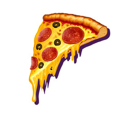 Slice of pizza. Pepperoni pizza on white background, isolated. Pizza with sausage and olives PNG - 774438605
