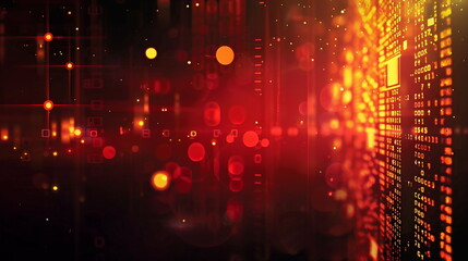 Fototapeta na wymiar Digital background featuring red and yellow lights with binary c