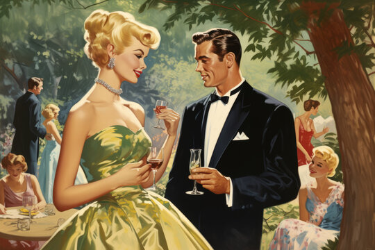 1950s Fashion: Vintage Poster Portrays Classy Men, Women in Elegant Attire