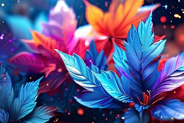 Vibrant flower painting set against dark backdrop. Bright colors of flowers pop out, creating visually appealing, captivating piece of artwork. For art, creative projects, fashion, style, magazines.