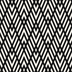 Geometric line seamless pattern. Vector chevron texture. Black and white zigzag stripes, grid, lattice, diagonal lines. Modern abstract monochrome background. Simple geometry. Repeatable geo design - 774439885