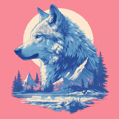 Wolf badge for t-shirt design. Animal wolf concept poster. Creative graphic design. Digital artistic artwork raster bitmap illustration. Graphic design art.	AI artwork.
