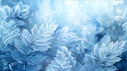 Frostwork, frozen leaves, frost pattern, frosting background