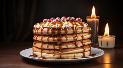 A cake shaped like a stack of pancakes