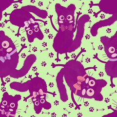 Watercolor spots animals seamless Halloween cats pattern for wrapping paper and fabrics and kids print and party