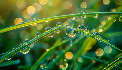 Dewy Elegance: Close-Up Perspective of Grass Blades