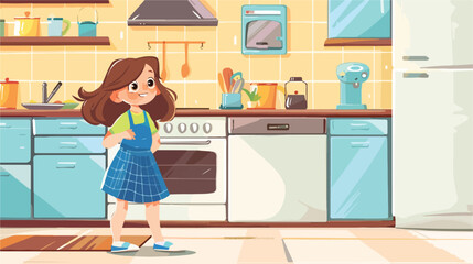 Illustration of a little girl in the kitchen wearin