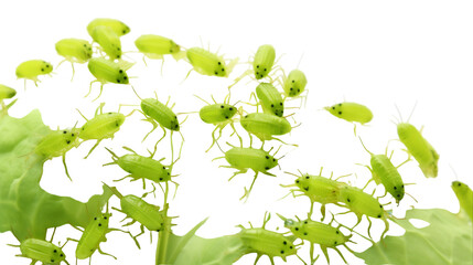 A group of green bugs resting peacefully on top of a vibrant plant, basking in the warm sunlight