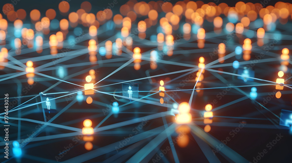 Poster a digital map featuring interconnected location pins, symbolizing global network connectivity and ge
