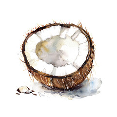 Coconut, Hand drawn watercolor illustration on a white background - 774443830