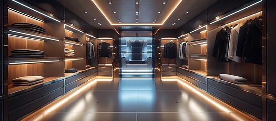 Sleek and Sophisticated Dressing Room in a High-End Fashion House with Minimalist Design and State-of-the-Art Lighting