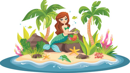 Obraz na płótnie Canvas Illustration of a mermaid in the island on a white