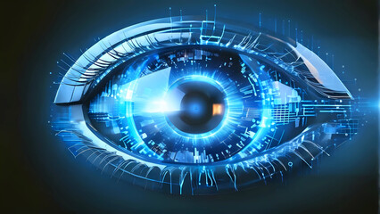 A digitally rendered eye with futuristic design as camera, stunning detail and complexity, concepts of cybersecurity and data protection in the internet, with intricate patterns and futuristic element