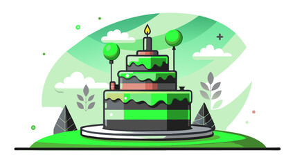 Joyful Celebration: A Beautiful Cartoon Vector of a Birthday Cake