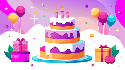 Joyful Celebration: A Beautiful Cartoon Vector of a Birthday Cake