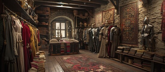 Captivating Medieval Castle Dressing Room with Tapestries and Suits of Armor