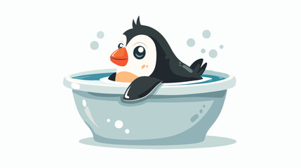Illustration of a penguin in the bathtub on a white