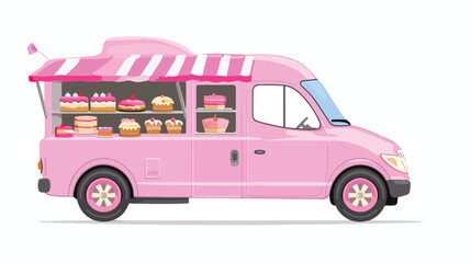 Illustration of a pink vehicle selling cakes on a w
