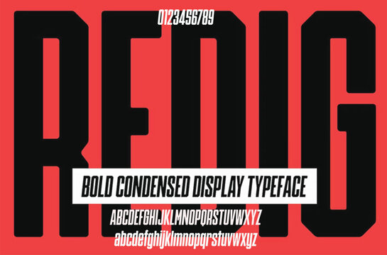 Condensed bold retro sans serif. Vector typefaces, uppercase alphabet with letters and numbers, font, typography. Global swatches.