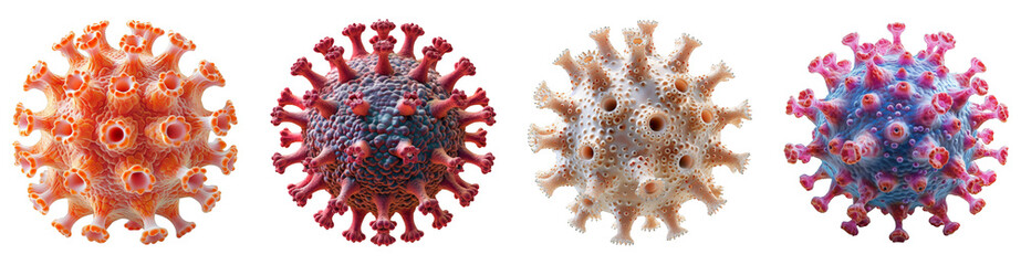 3D Macro Viruses Set on Transparent background, viral ensemble - obrazy, fototapety, plakaty
