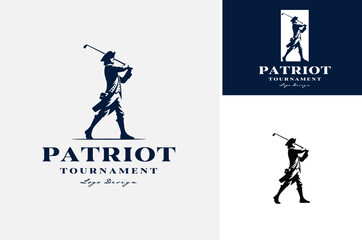 Silhouette of American Patriot Soldier swings a stick for Golf Club Sport Tournament logo design