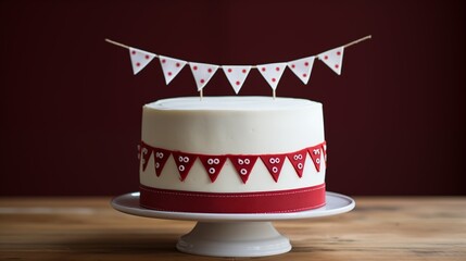 Cake featuring a hand-stitched fondant banner with a personalized message.