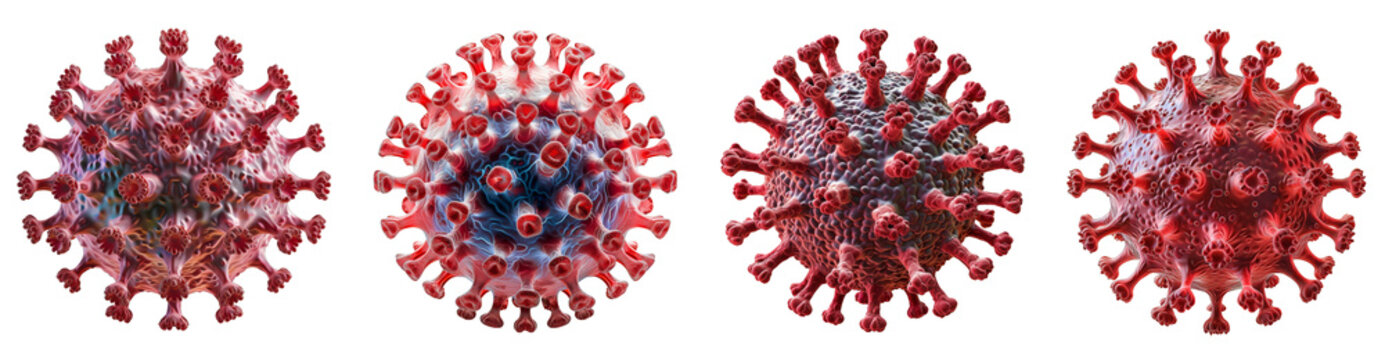 Set of 4 3D rendered viruses on transparent canvas, transparent viral Spectrum