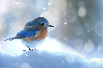 Snow Perched Bluebird Macro: High-Quality