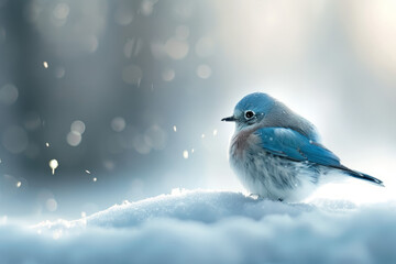 Snowy Bluebird Close-Up