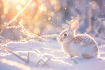 Magical Snowy Bunny: Captivating Forest Scene