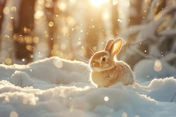 Winter Forest Bunny: Exquisite Snowy Woodland Image
