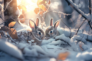 Snowy Woodland Rabbit: Authentic Winter Forest